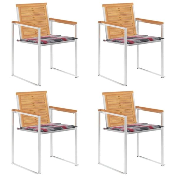 vidaXL Trädgårdsstolar med dynor 4 st massiv teak