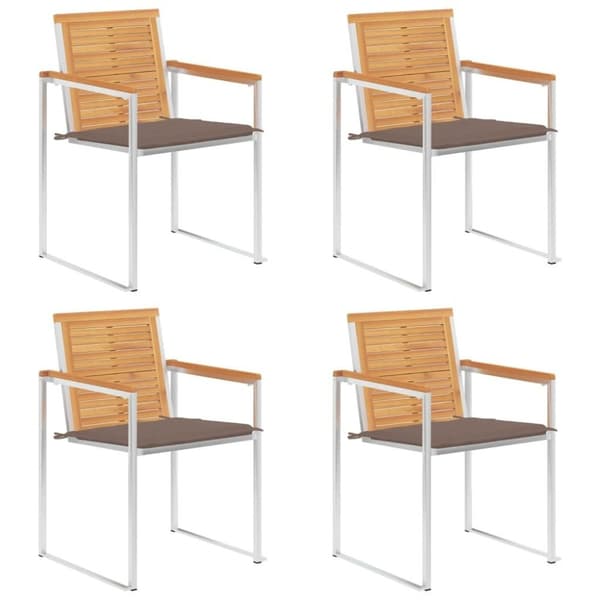 vidaXL Trädgårdsstolar med dynor 4 st massiv teak