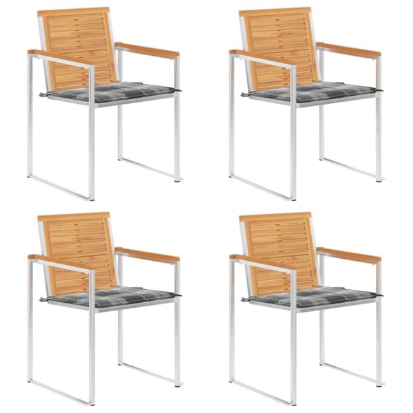 vidaXL Trädgårdsstolar med dynor 4 st massiv teak