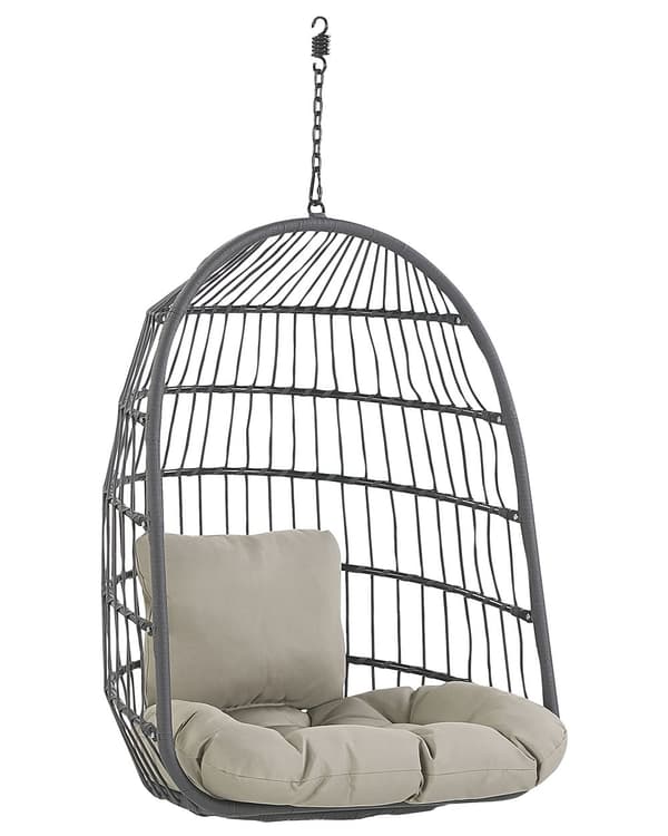Hängstol Beige Rep Metallstativ Mjuk Kudde Boho Rustik