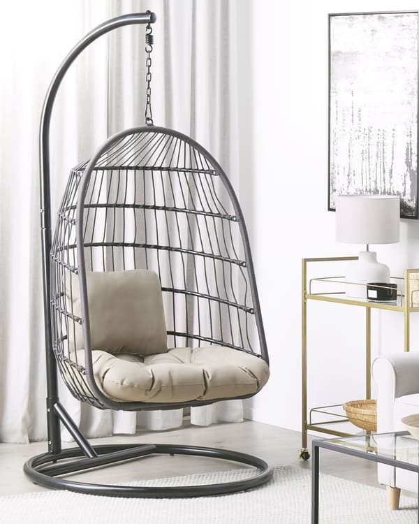 Hängstol Beige Rep Metallstativ Mjuk Kudde Boho Rustik