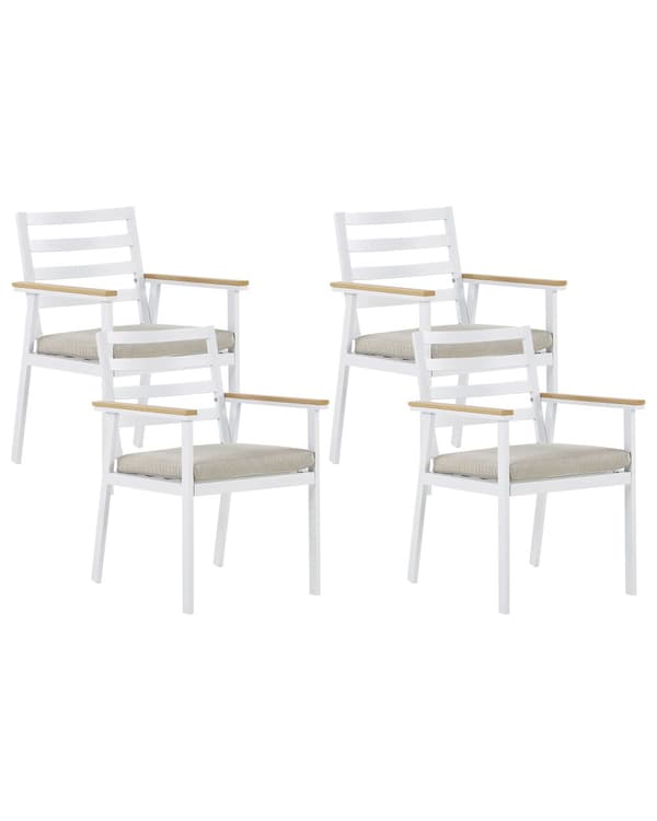 Puutarhatuoli ruskea 54 x 82 x 60 cm beiget istuintyynyt 4 kpl valkoinen alumiinirunko