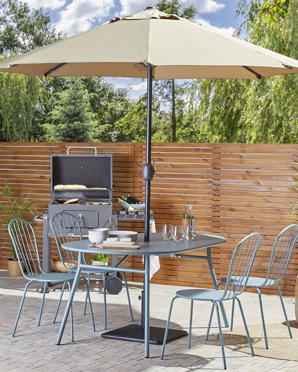 Havestole Blå Metal sæt 40 x 89 x 47 cm 4 stk Moderne Højryggede Pindestole Uden Armlæn Retro Design Udendørs Altan Terrasse Indretning