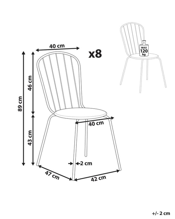 Havestole Blå Metal sæt 40 x 89 x 47 cm 8 stk Moderne Højryggede Pindestole Uden Armlæn Retro Design Udendørs Altan Terrasse Indretning