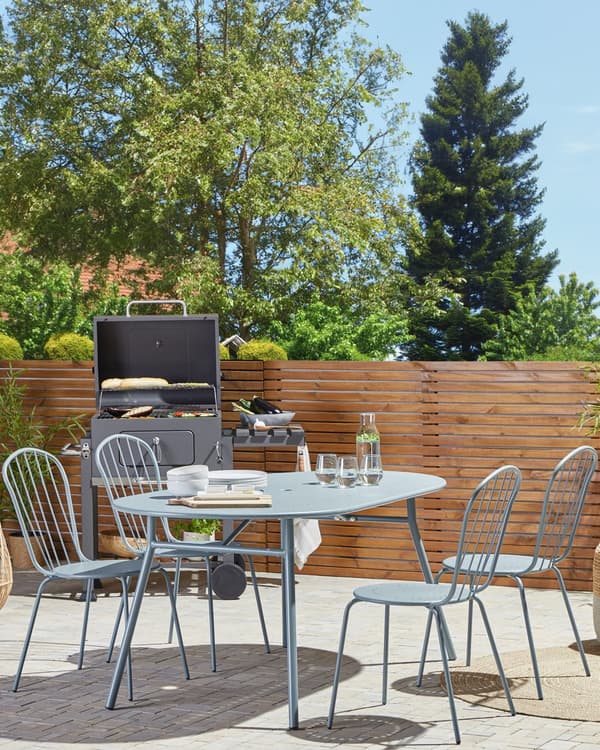 Havestole Blå Metal sæt 40 x 89 x 47 cm 8 stk Moderne Højryggede Pindestole Uden Armlæn Retro Design Udendørs Altan Terrasse Indretning