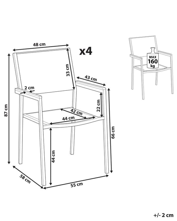 Puutarhatuoli harmaa 55 x 87 x 58 cm polyesteri rosteri 4 kpl UV-kestävä