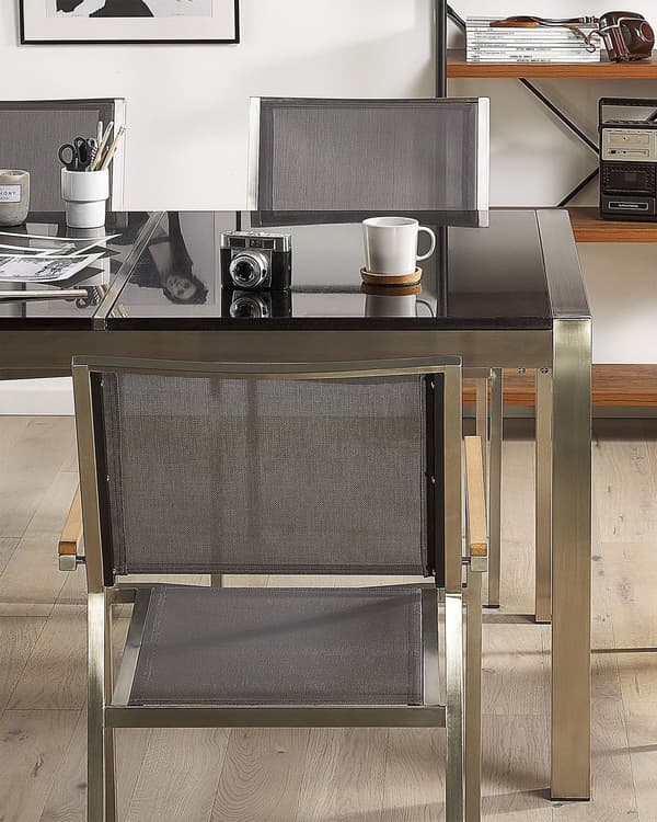 Puutarhatuoli harmaa 55 x 87 x 58 cm polyesteri rosteri 4 kpl UV-kestävä