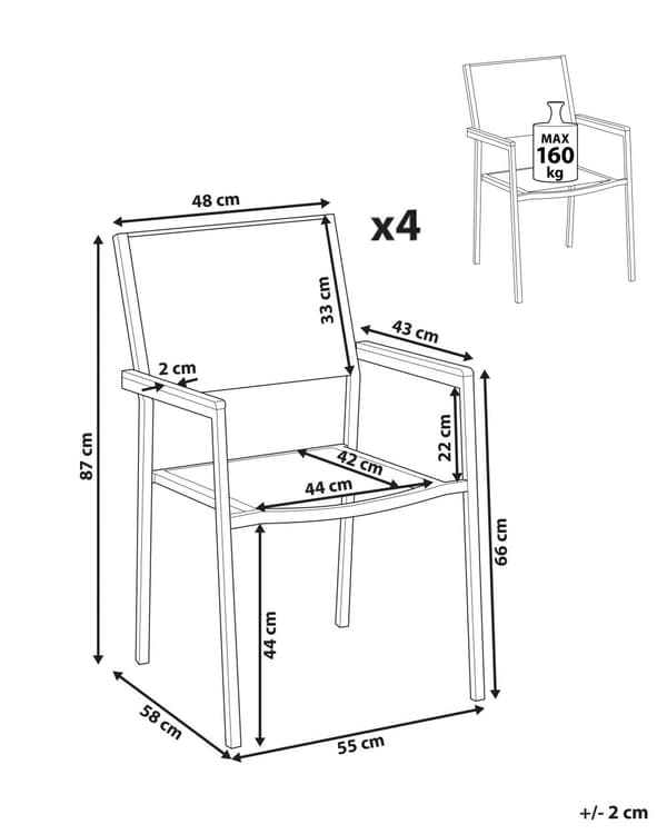Puutarhatuoli musta 55 x 87 x 58 cm PE-rottinki rosteri 4 kpl UV-kestävä