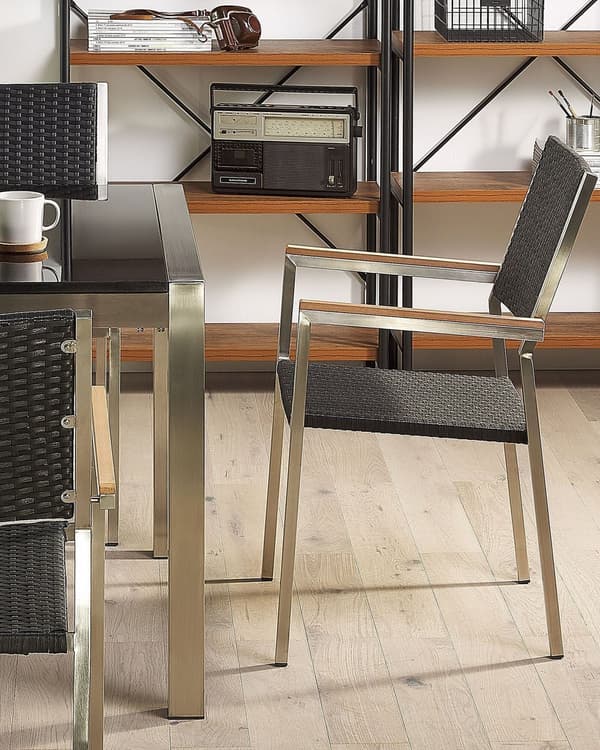 Puutarhatuoli musta 55 x 87 x 58 cm PE-rottinki rosteri 4 kpl UV-kestävä