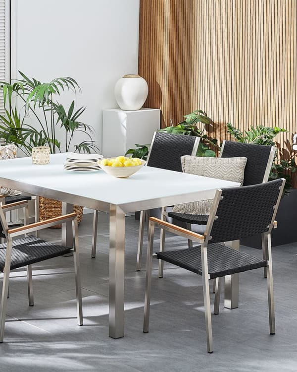 Puutarhatuoli musta 55 x 87 x 58 cm PE-rottinki rosteri 4 kpl UV-kestävä