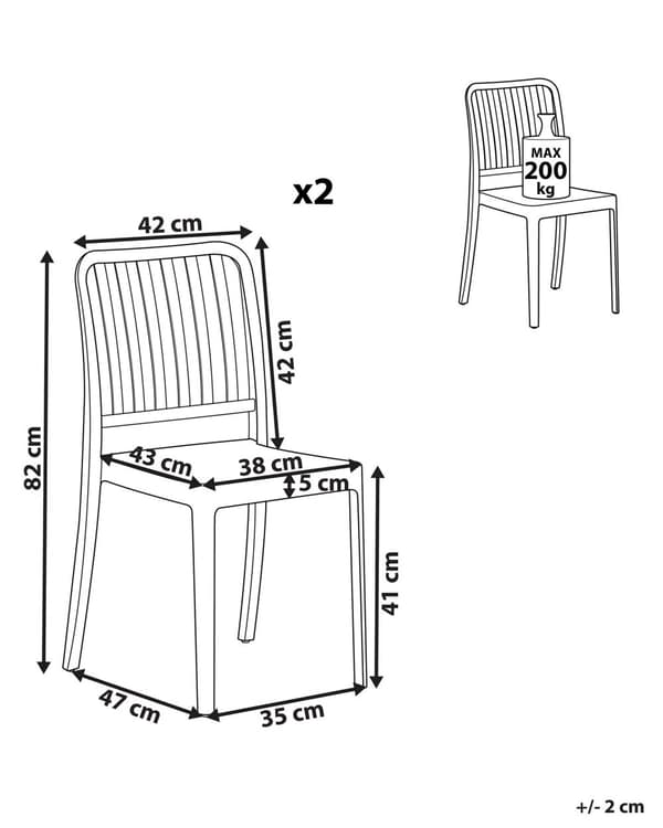 Puutarhatuolisetti valkoinen 42 x 82 x 47 cm muovinen sisälle ulos 2 kpl