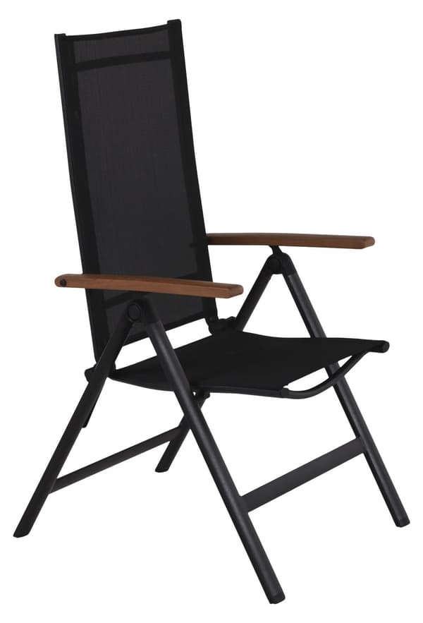 2xLamira trädgårdsstol positionsstol, svart och armstöd i teak.