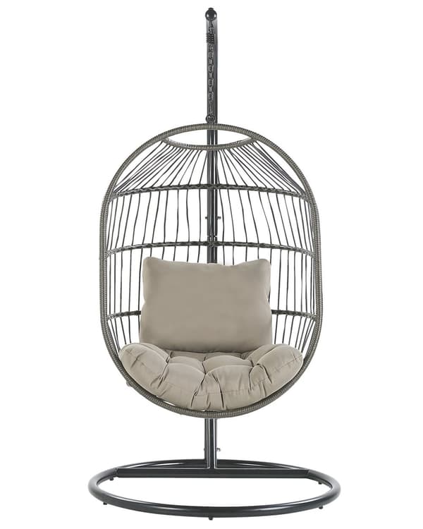 Hängstol Beige Konstrotting Metallstativ Mjuk Kudde Boho Rustik
