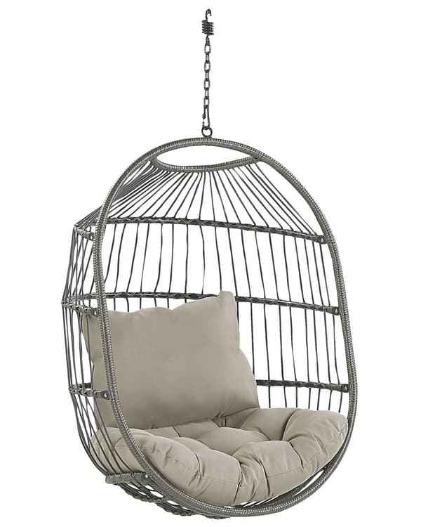 Hängstol Beige Konstrotting Metallstativ Mjuk Kudde Boho Rustik