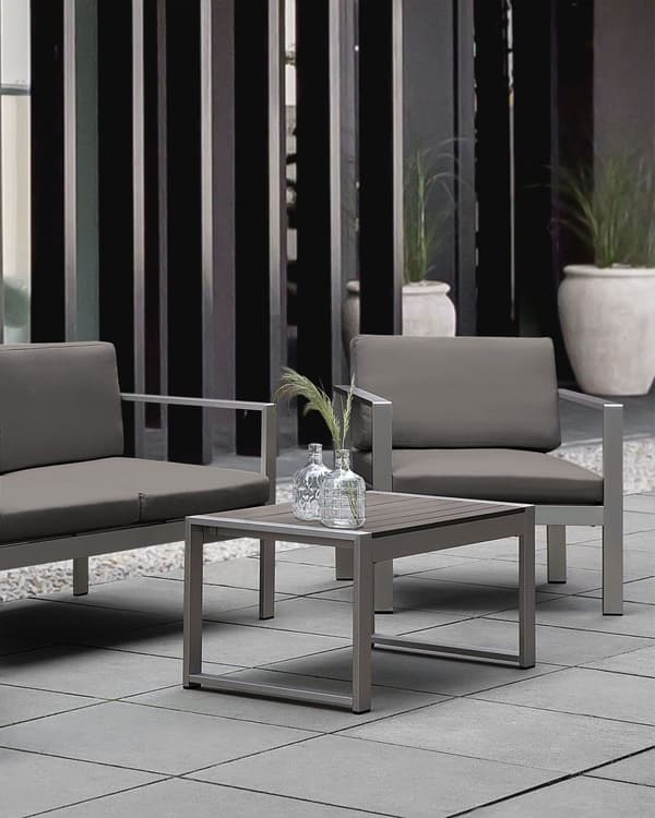 Havestol Lysegrå Metal Udendørs med Sædehynde Loungestol til Terrasse Have Nonwood med Armlæn Vedligeholdelsesfrit