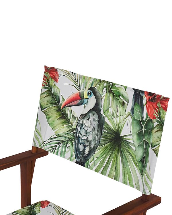 Puutarhatuoli tumma akaasia 50 x 91 x 50 cm luonnonvalkoinen / tukaanikuvio vaihtokangas 2 kpl kokoontaitettava
