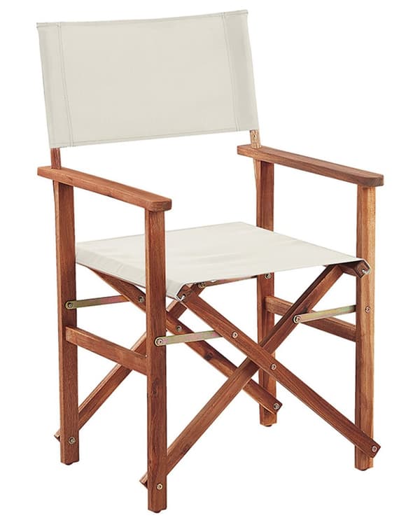 Puutarhatuoli tumma akaasia 50 x 91 x 50 cm luonnonvalkoinen / oliivikuvio vaihtokangas 2 kpl kokoontaitettava