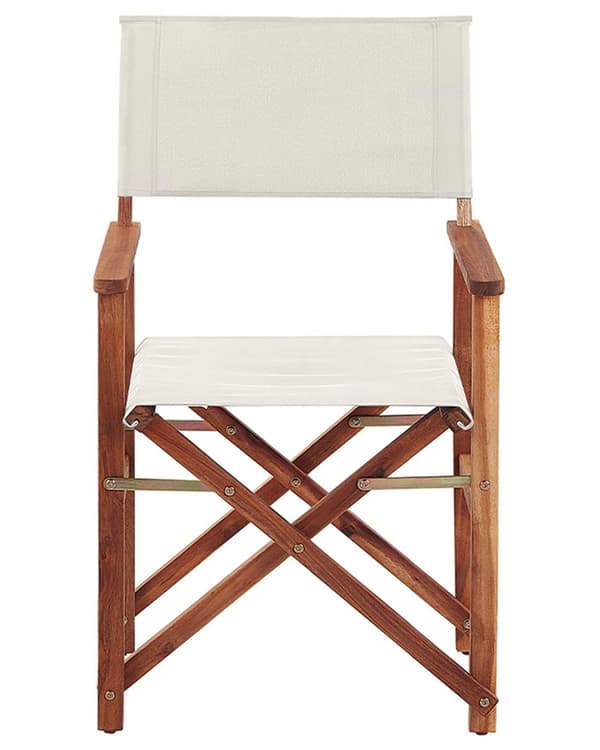 Puutarhatuoli tumma akaasia 50 x 91 x 50 cm luonnonvalkoinen / oliivikuvio vaihtokangas 2 kpl kokoontaitettava