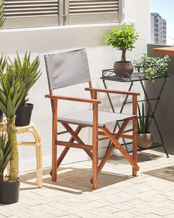 Puutarhatuoli tumma akaasia 50 x 91 x 50 cm harmaa / tukaanikuvio kangas 2 kpl kokoontaitettava