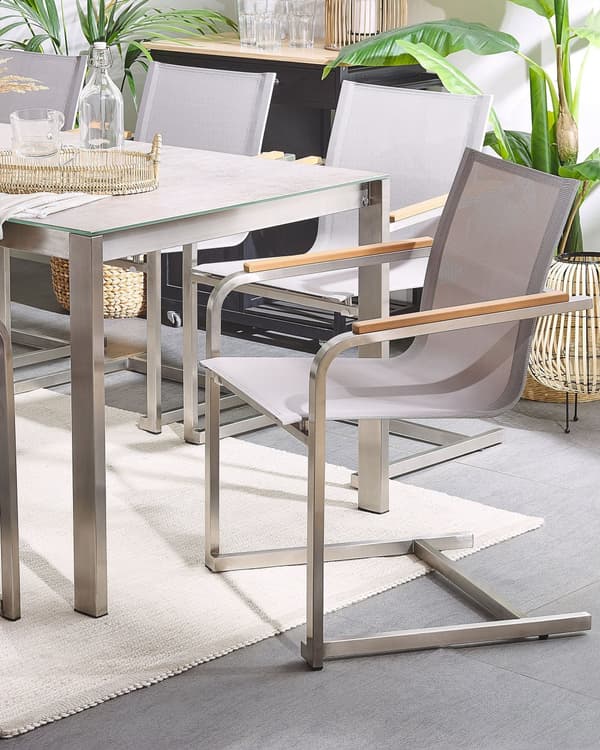Trädgårdsstol 2 st Beige Syntetiskt Material Rostfritt Stålram