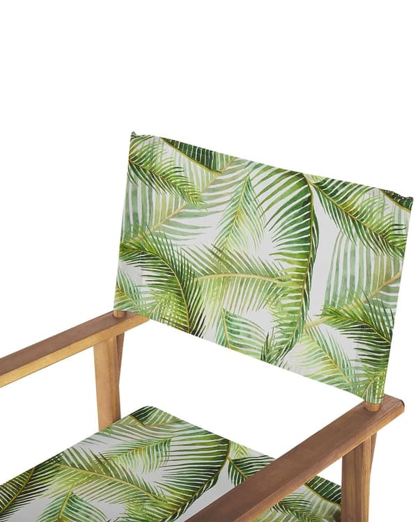 Puutarhatuoli vaalea akaasia 50 x 91 x 50 cm luonnonvalkoinen / palmunlehtikuvio vaihtokangas 2 kpl kokoontaitettava