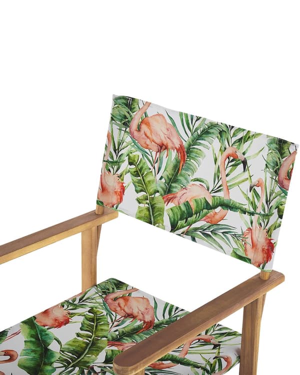 Puutarhatuoli vaalea akaasia 50 x 91 x 50 cm luonnonvalkoinen / flamingokuvio vaihtokangas 2 kpl kokoontaitettava