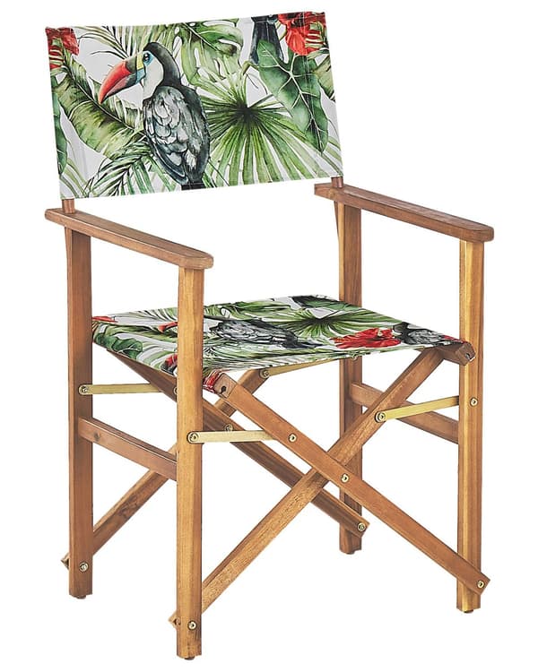 Puutarhatuoli vaalea akaasia 50 x 91 x 50 cm luonnonvalkoinen / tukaanikuvio vaihtokangas 2 kpl kokoontaitettava