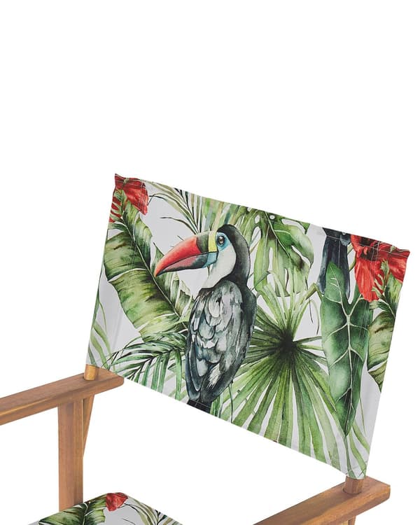 Puutarhatuoli vaalea akaasia 50 x 91 x 50 cm luonnonvalkoinen / tukaanikuvio vaihtokangas 2 kpl kokoontaitettava