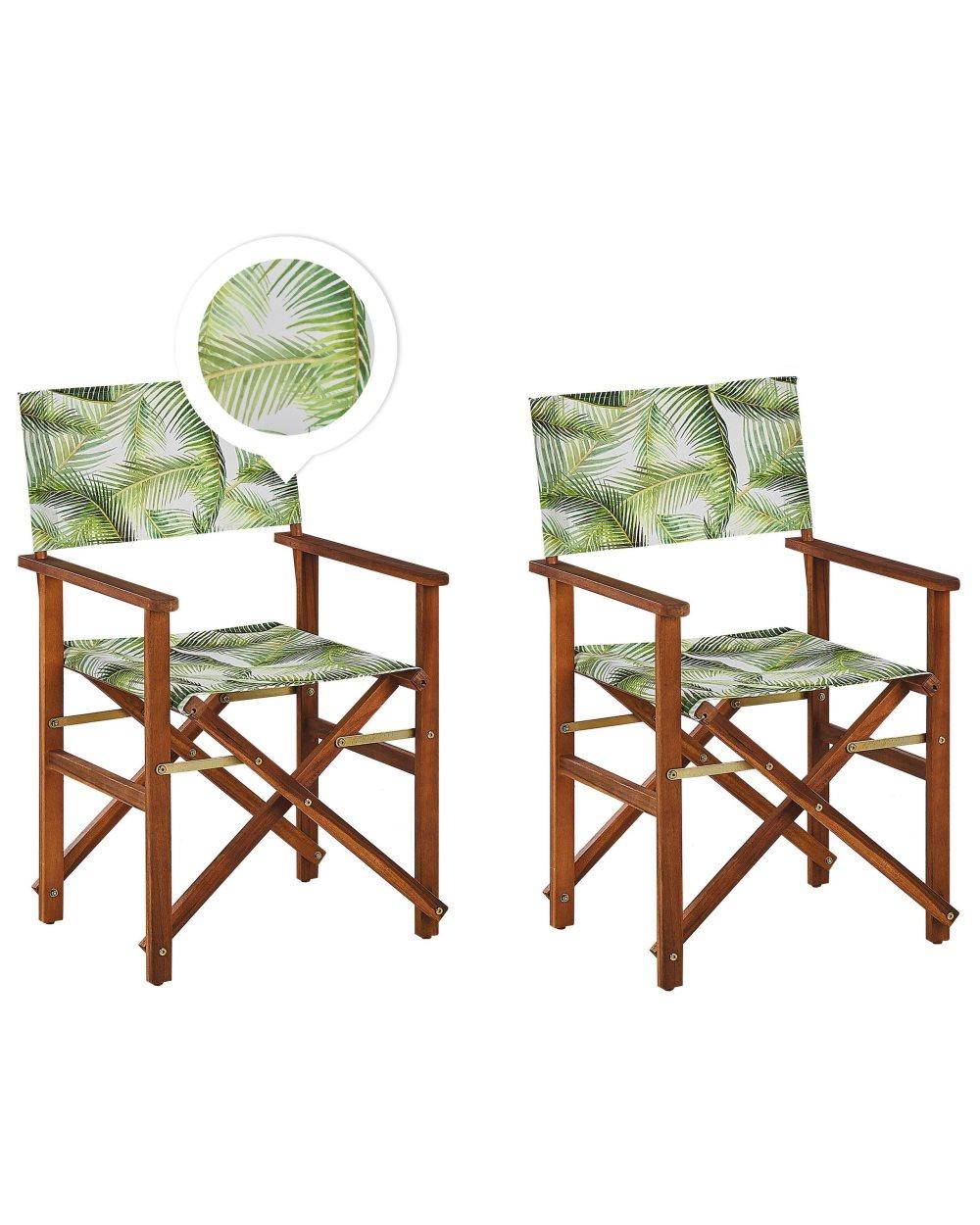Set med 2 hopfällbara Mörkt akaciaträ Benvit / Tropiskt lövmönster CINE