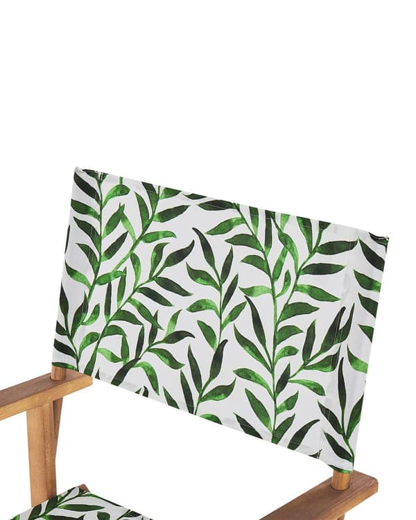 Puutarhatuoli vaalea akaasia 50 x 91 x 50 cm harmaa / lehtikuvio vaihtokangas 2 kpl kokoontaitettava