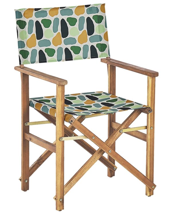 Puutarhatuoli vaalea akaasia 50 x 91 x 50 cm harmaa / monivärinen vaihtokangas 2 kpl kokoontaitettava
