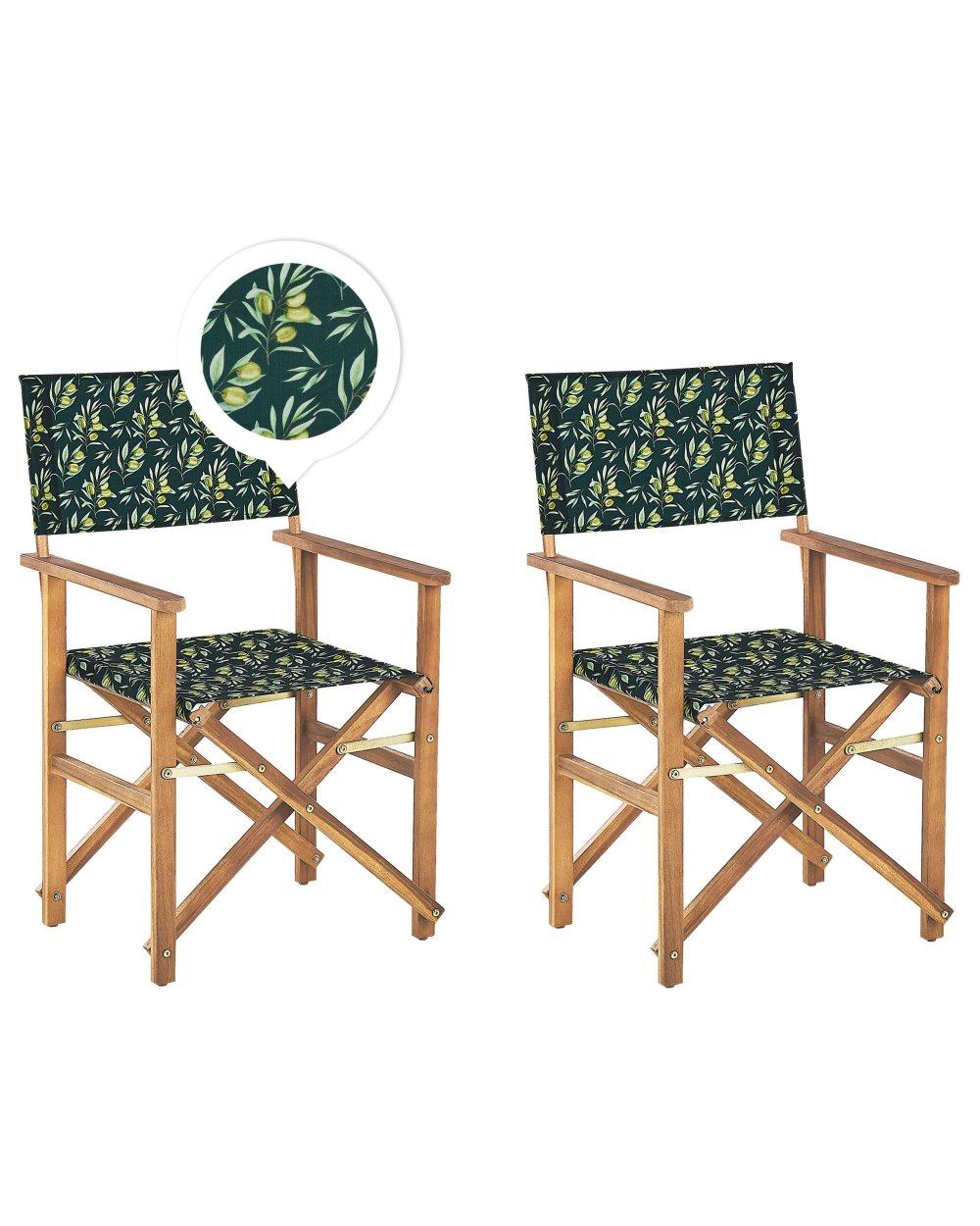 Set med 2 hopfällbara stolar Ljust akaciaträ Grå / Olivmönster CINE