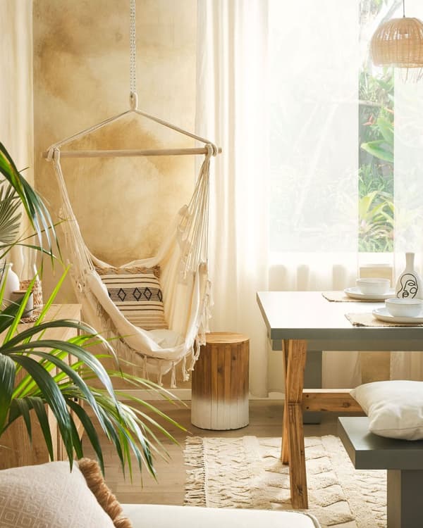 Hammock Beige Bomull och Polyester Gunga Inomhus Utomhus Boho Stil