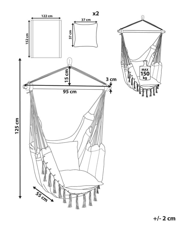 Hammock Grå Bomull och Polyester Gunga Inomhus Utomhus Boho Stil