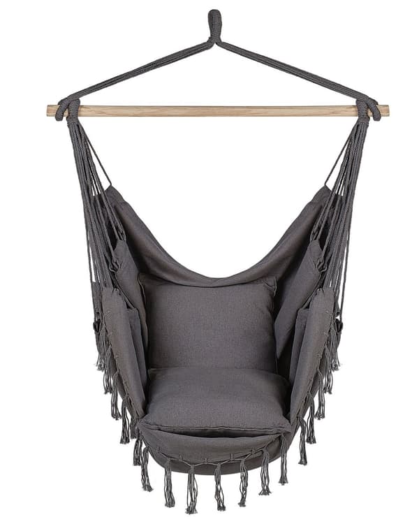Hammock Grå Bomull och Polyester Gunga Inomhus Utomhus Boho Stil