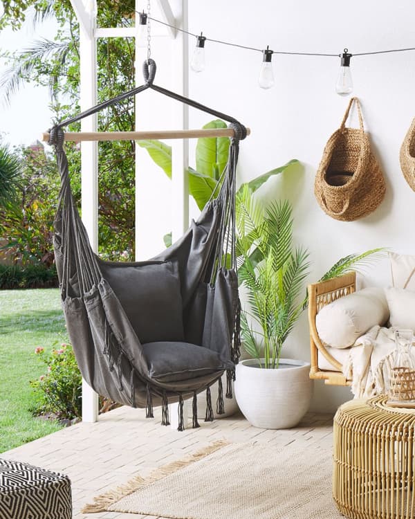 Hammock Grå Bomull och Polyester Gunga Inomhus Utomhus Boho Stil