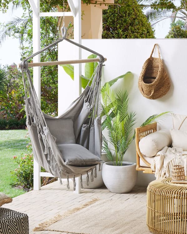 Hammock Ljusgrå Bomull och Polyester Gunga Inomhus Utomhus Boho Stil