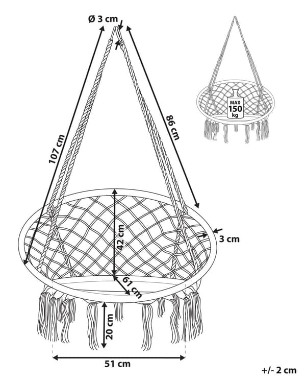 Hängstol Svart Macrame Flätad Sits Inomhusgunga Boho Stil