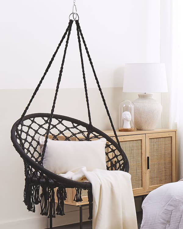 Hängstol Svart Macrame Flätad Sits Inomhusgunga Boho Stil