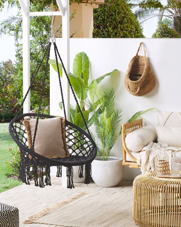 Hängstol Svart Macrame Flätad Sits Inomhusgunga Boho Stil
