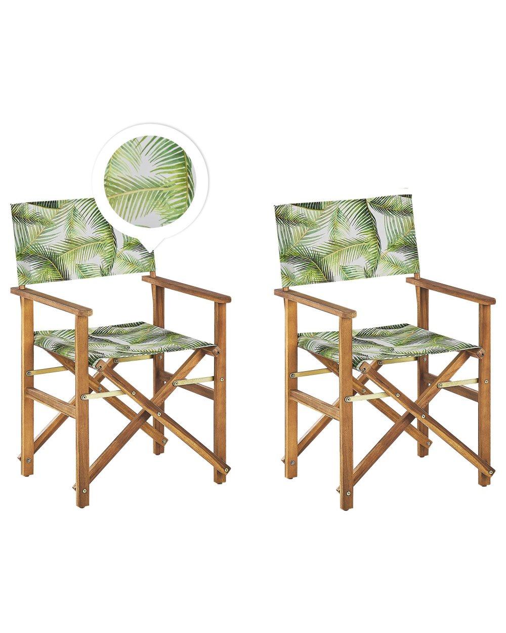 Set med 2 hopfällbara stolar Ljust trä Grå / Tropiskt lövmönster CINE