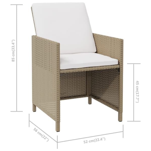 vidaXL Trädgårdsstolar med dynor 4 st konstrotting beige