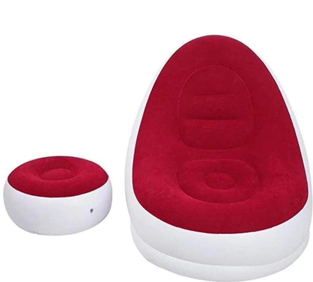 Uppblåsbar stol | Vit | Röd| Vattentät| Bärbar| Med uppblåsbart fotstöd