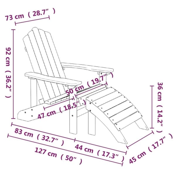 vidaXL Adirondack-stole med fodskammel og bord HDPE hvid