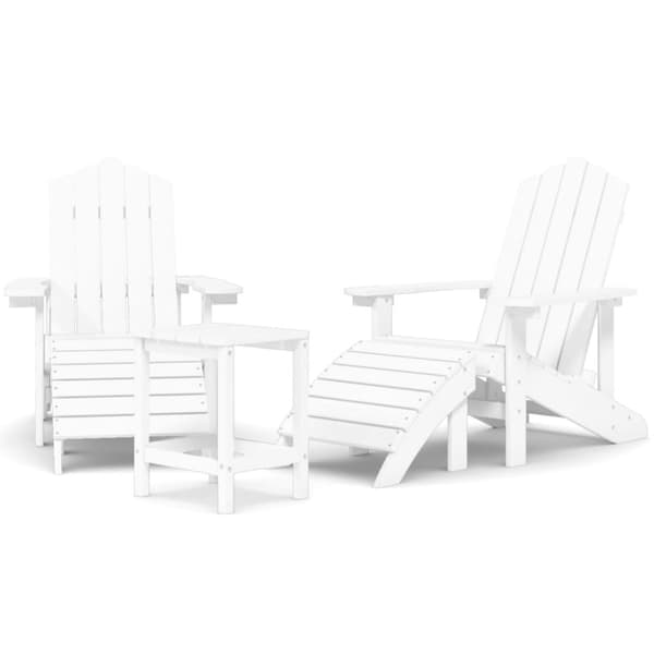 vidaXL Adirondack-stole med fodskammel og bord HDPE hvid
