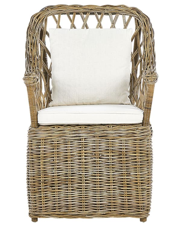 Puutarhatuoli luonnollinen 61 x 90 x 75 cm rottinki mahonki 2 kpl valkoiset pehmusteet