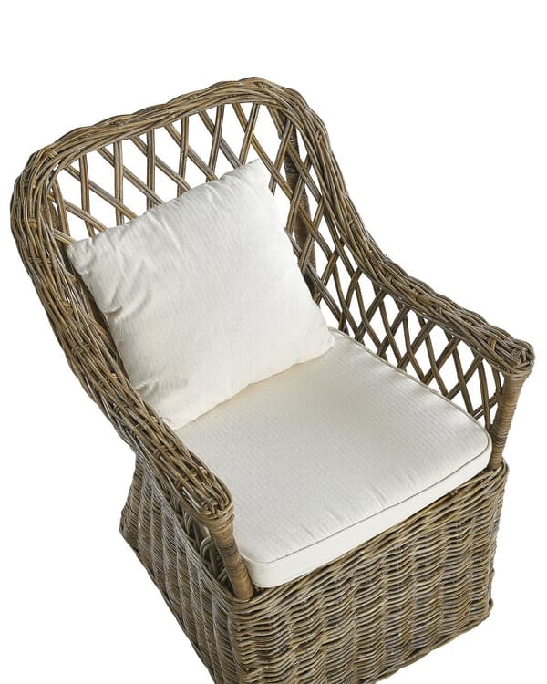 Puutarhatuoli luonnollinen 61 x 90 x 75 cm rottinki mahonki 2 kpl valkoiset pehmusteet