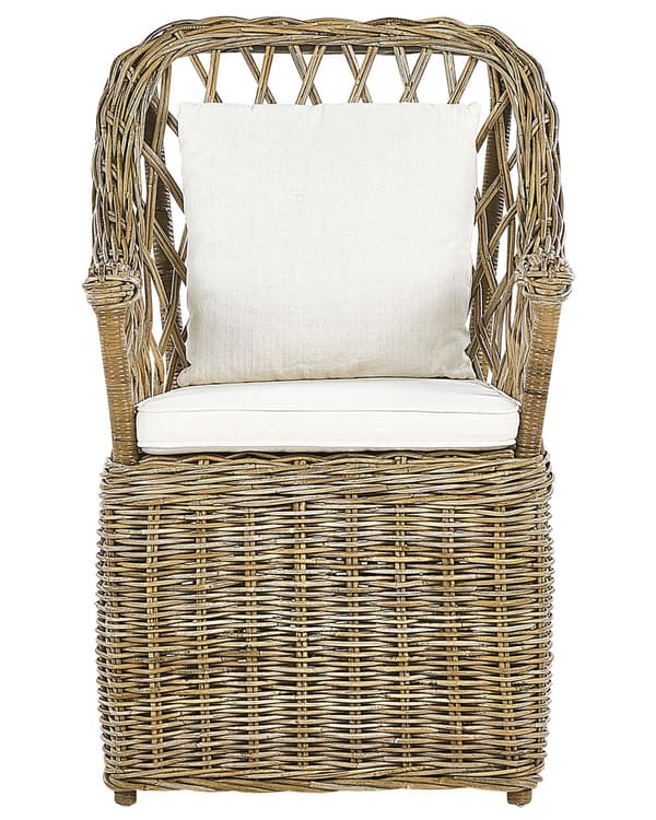 Puutarhatuoli luonnollinen 61 x 90 x 75 cm rottinki mahonki valkoiset pehmusteet