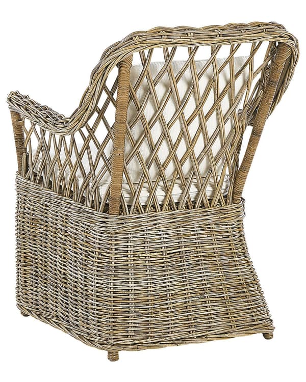 Puutarhatuoli luonnollinen 61 x 90 x 75 cm rottinki mahonki valkoiset pehmusteet