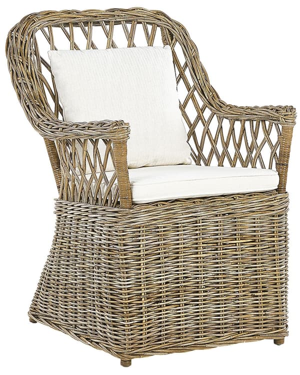 Puutarhatuoli luonnollinen 61 x 90 x 75 cm rottinki mahonki valkoiset pehmusteet